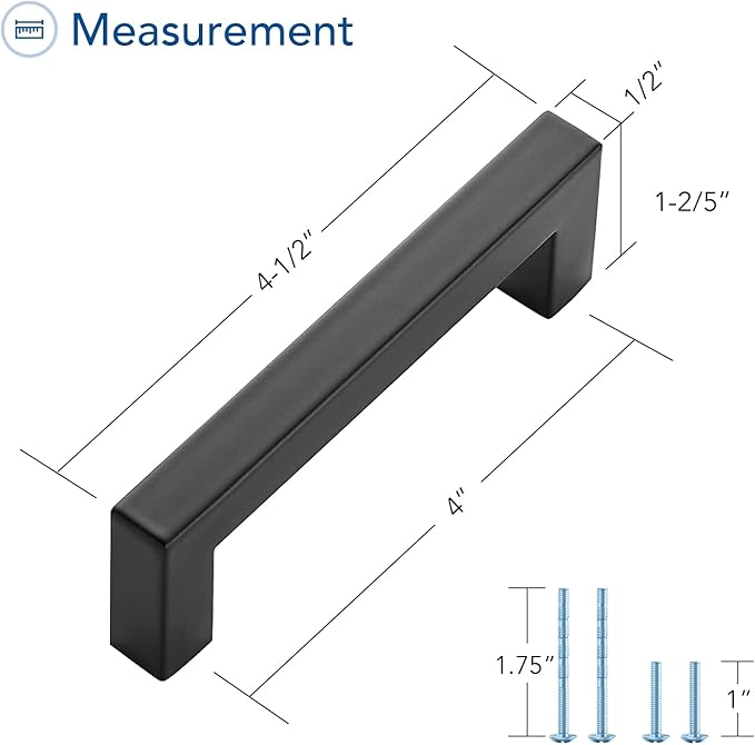 Ravinte 30 Pack Black Cabinet Pulls 4 Inch Square Cabinet Handles Matte Black Kitchen Hardware for Cabinet Square Drawer Pulls