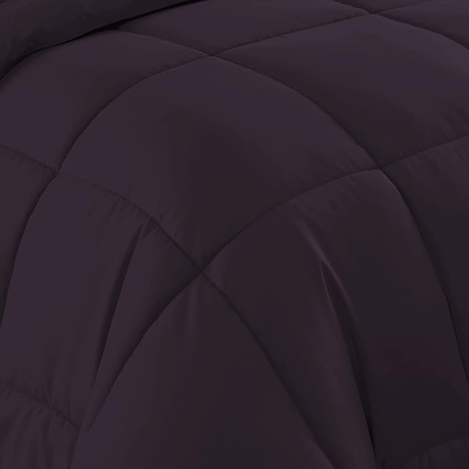 Sweet Home Collection 7 Piece Comforter Set Bag Solid Color All Season Soft Down Alternative Blanket & Luxurious Microfiber Bed Sheets, Purple, Twin