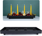 TELOSMA Advent Candle Holder - 4 Candlestick Seats, Matte Black Iron Candle Tray for Taper Candles - Autumn Thanksgiving Christmas Dining Table Kitchen Island Fireplace Mantel Centerpieces Decoration