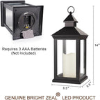 Bright Zeal 2-Pack 14" Decorative Candle Lantern Black Outdoor Lanterns with Timer Candles - IP44 Waterproof Vintage Lanterns Battery Powered LED Decorative for Wedding - Warm White Hanging Wall