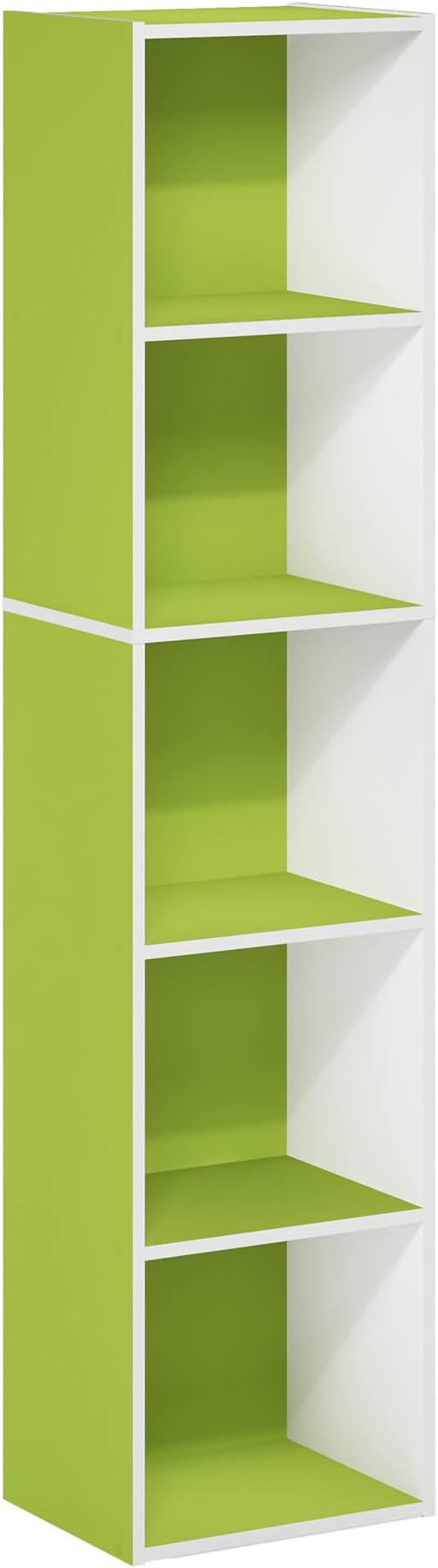 Furinno PASIR Book Shelf, 5-Tier Modern Bookshelf, Open Shelves Bookcase 9" x 12" x 52", for Living Room, Bedroom, Home Office, Green/White