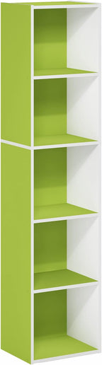 Furinno PASIR Book Shelf, 5-Tier Modern Bookshelf, Open Shelves Bookcase 9" x 12" x 52", for Living Room, Bedroom, Home Office, Green/White