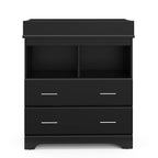 Storkcraft Brookside 2 Drawer Changing Table Dresser (Black) – GREENGUARD Gold Certified, Easy-to-Match Chest of Drawers and Cubbies for Nursery and Kids Bedroom, Includes Changing Table Topper