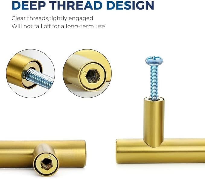 JOY DECOR 30 Pack Cabinet Handles, Gold Cabinet Pulls, 5 in Hole Center Kitchen Cabinet Handles, Stainless Steel T Bar Handles for Dresser Drawers