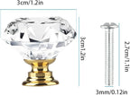 Tomorotec Elegant Crystal Diamond-Shaped Glass Drawer Pulls - Set of 12 with Golden Base and Screws, 1.2 inch/30mm - Ideal for Kitchen, Bathroom, Dresser and Wardrobe Cabinets