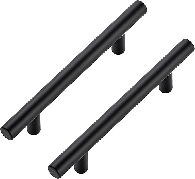 JOY DECOR 45 Pack Cabinet Handles, Black Cabinet Pulls, 3-3/4 in Hole Center Kitchen Hardware, Stainless Steel T Bar Handles for Dresser Drawers