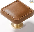 5 Pack Brown Leather Drawer Pulls Square Leather Handles Cabinet knobs for Kitchen Bathroom Cabinets Dressers Furniture Handles