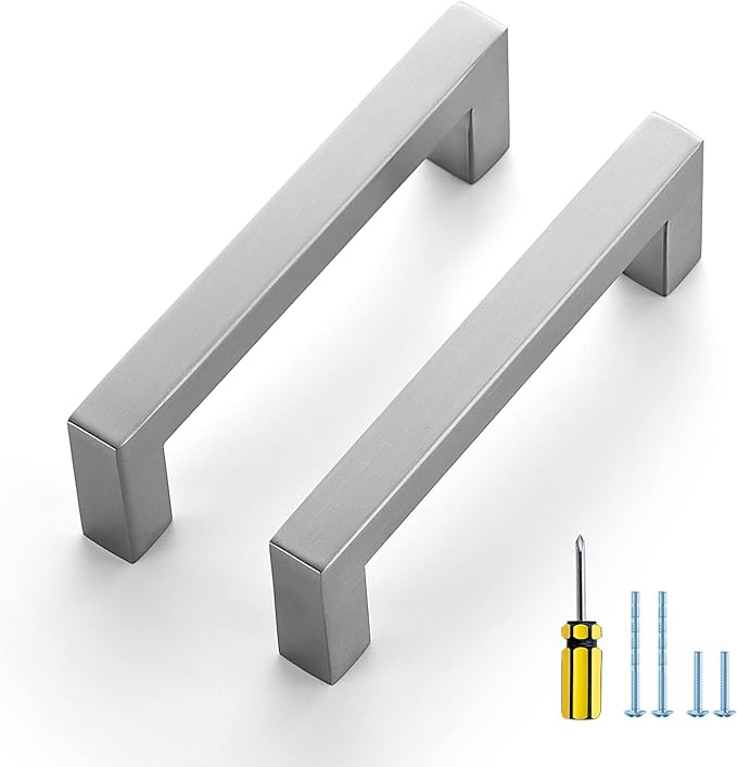 Ravinte 5 Pack Brushed Nickel Kitchen Cabinet Handles 4-1/2 Inch Cabinet Pulls Square Kitchen Hardware for Cabinet Drawer Pulls Drawer Handles Come with Screwdriver