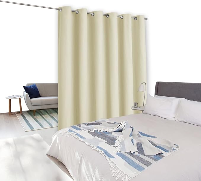 NICETOWN Privacy Room Separating Divider, Wall Space Dividers Curtain Screen Partition for Rooms, Sound Barriers, Sliding Door Insulated Curtain, Beige, 10ft Wide x 7ft Long