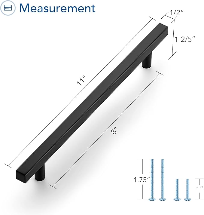 Ravinte Black Cabinet Handles 20 Pack 8 inch Matte Black Square Cabinet Pulls Kitchen Hardware 11 inch Overall Length Kitchen Drawer Pulls