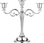 OwnMy 3 Arms Metal Candelabra Candlestick Silver European Elegant Candle Holder Candle Stand for Wedding Dining Table Christmas Party Home Decoration (Silver Tone)