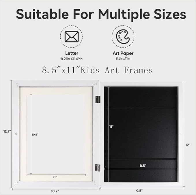 3-Pack Kids Artwork Frames Changeable - Kids Art Frame,Artwork Frames for Kids Art,Children Art Projects Kids Art Frames,8.5x11 Picture Frame for Display Kid Art work,With Storage(White)