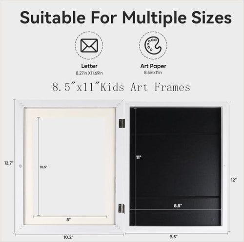 3-Pack Kids Artwork Frames Changeable - Kids Art Frame,Artwork Frames for Kids Art,Children Art Projects Kids Art Frames,8.5x11 Picture Frame for Display Kid Art work,With Storage(White)