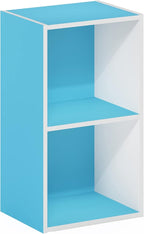 Furinno PASIR Book Shelf, 2-Tier Modern Bookshelf, Open Shelves Bookcase 9" x 12" x 21", for Living Room, Bedroom, Home Office, Light Blue/White