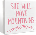 Wooden Box Sign: She Will Move Mountains - Inspirational Girls Room Decor, Motivational Nursery Gift for Baby Showers