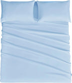 Mejoroom Queen Sheet Set - Hotel Luxury 1800 Sheets & Pillowcase Sets - Extra Soft Bed Sheets - Deep Pocket Fitted Sheet, Breathable, Wrinkle & Fade Resistant - 4 Piece (Queen,Light Blue)