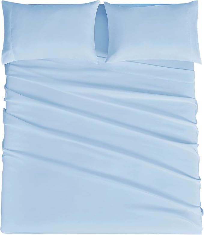 Mejoroom California King Size Sheet Set - Soft Microfiber Bed Sheets,Deep Pocket Fitted Sheet, Breathable, Wrinkle & Fade Resistant - 4 Piece (California King, Light Blue)