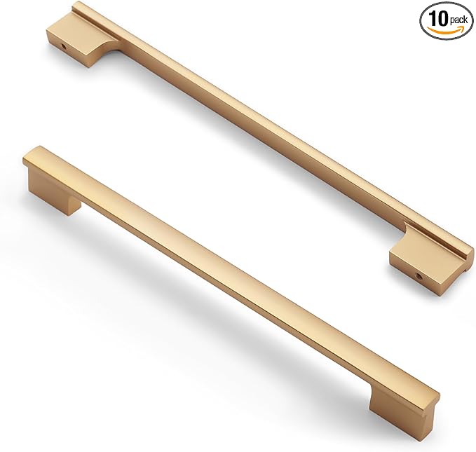 Asidrama 10 Pack 9 Inch(228mm) Brushed Gold Cabinet pulls Kitchen Cabinet Handles, Cabinet Pulls Gold Kitchen Cabinet Hardware for Cupboard Drawer Pulls