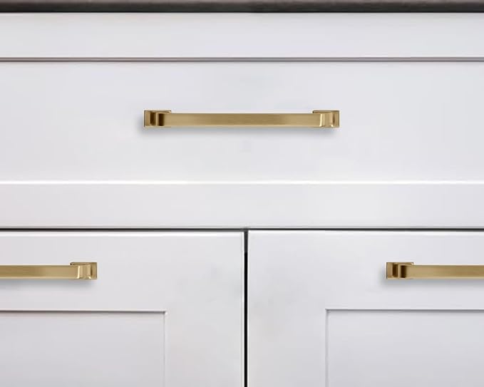Khtumeware 6 Pack 10 Inch Cabinet Handles - Brushed Brass & Gold Drawer Pulls for Kitchen Cabinets