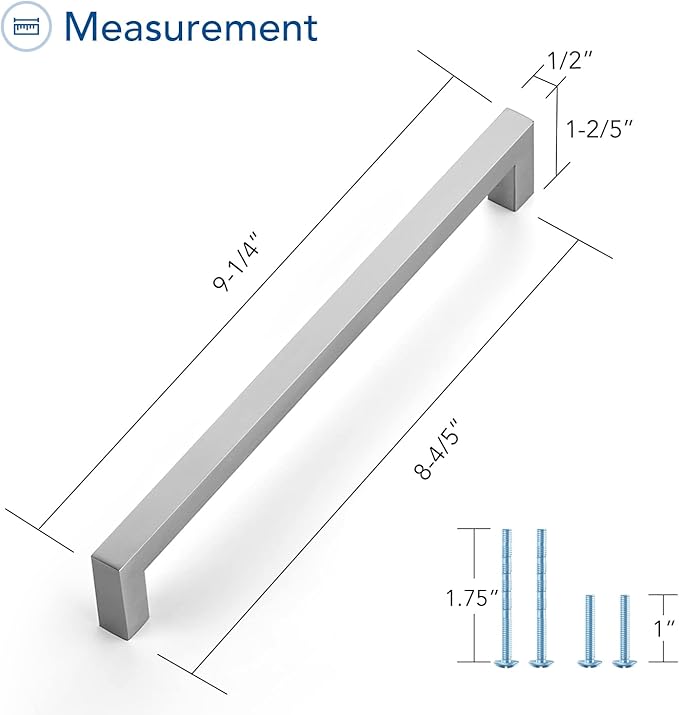 Ravinte 25 Pack Brushed Nickel Kitchen Cabinet Handles 8-4/5 Inch Cabinet Pulls Square Kitchen Hardware for Cabinet Drawer Pulls Drawer Handles Come with Screwdriver