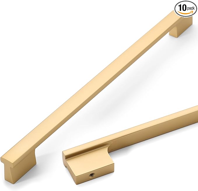 Asidrama 10 Pack 10 Inch(254mm) Brushed Gold Cabinet pulls Kitchen Cabinet Handles, Cabinet Pulls Gold Kitchen Cabinet Hardware for Cupboard Drawer Pulls