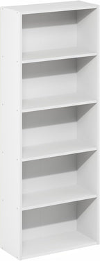 Furinno Basic Book Shelf, 5-Tier Bookshelf, Cube Storage Organizer Bookcase with Open Shelf, 7 x 17 x 44, for Living Room, Bedroom, Home Office, White