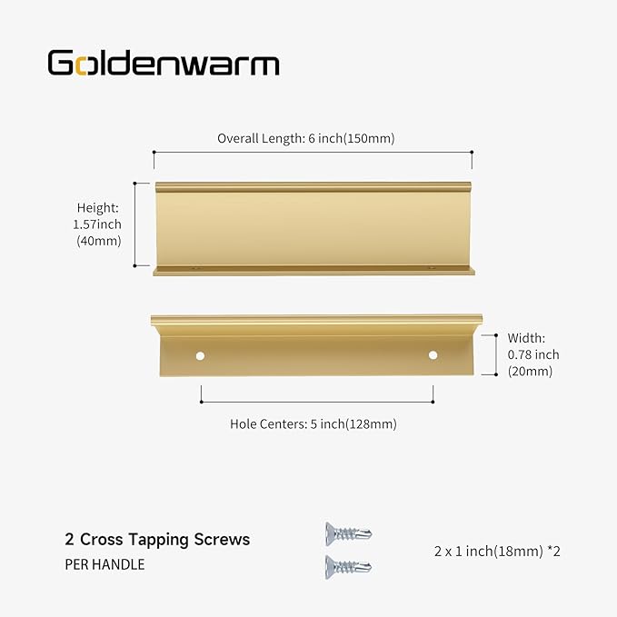 goldenwarm 25 Pack Gold Finger Edge Pulls Drawer Finger Pulls Champagne Gold Kitchen Hardware Handles Bedroom Dresser Drawers,5in Hole Center