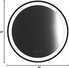 Black Frame Round Lighted Vanity Mirror with Lights Smart Memory 3 Color Dimmable Frontlight Anti-Fog 20 Inch Black Framed Circle Round LED Mirror for Bathroom Wall Makeup