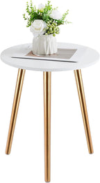 Apicizon Round Side Table, Gold Nightstand End Table for Living Room, Bedroom Home Decor Bedside Table with Gold Wood Legs 16.5 Inches