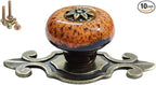 10 Pack Retro Ceramic Knobs,Vintage Dresser Kitchen Petal Cabinet Pulls Rustic Zinc Alloy Base Back Plate Kid Cupboard Wardrobe Drawer Door Handles (Leopard Print Orange)
