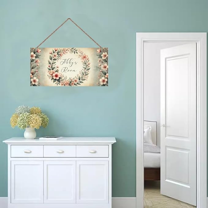 Personalized Flower Sign Wreath Door Décor For Kids Room Custom Name Wall Art Decor, Flowers Floral Nursery Art Plate For Girls Room Living Room Bedroom Greenhouse Garden