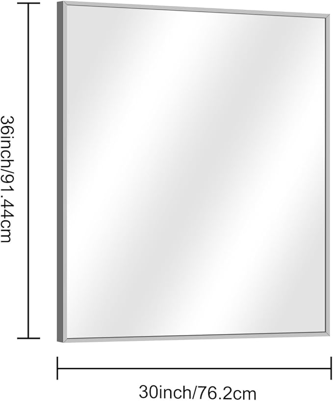 30" x 36"Bathroom Mirror, Silver Rectangle Corner Wall Mirror with Metal Frame, Decorative Rectangular Vanity Mirror for Bedroom Bathroom Living Room Entryway (Horizontal/Vertical)