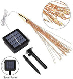 2 Pack Solar Starburst Sphere Lights,200 LED Firework Light 8 Modes Dimmable Waterproof Hanging Fairy Light, Copper Wire Lights for Tents Patio Parties Christmas-NO Remote (Warm White)