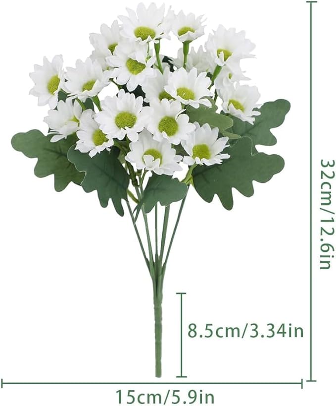 Artificial Mums for Outdoors, Faux Sunset Mum Flowers Planters for Indoor Outside Decor, Fake Look Real, Vibrant, UV Resistant, Waterproof, Windproof (White, 5 Bundle)