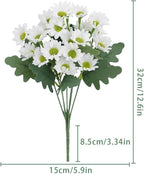 Artificial Mums for Outdoors, Faux Sunset Mum Flowers Planters for Indoor Outside Decor, Fake Look Real, Vibrant, UV Resistant, Waterproof, Windproof (White, 10 Bundle)