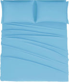 Mejoroom King Size Sheet Set - Soft Microfiber Bed Sheets,Deep Pocket Fitted Sheet, Soft, Breathable, Wrinkle & Fade Resistant - 4 Piece (King, Denim Blue)