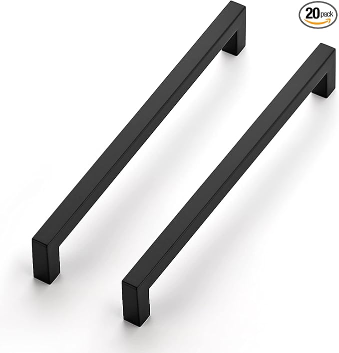 Ravinte 20 Pack Square Cabinet Handles - Matte Black Drawer Pulls - 8-4/5 Inch Kitchen Cabinet Hardware