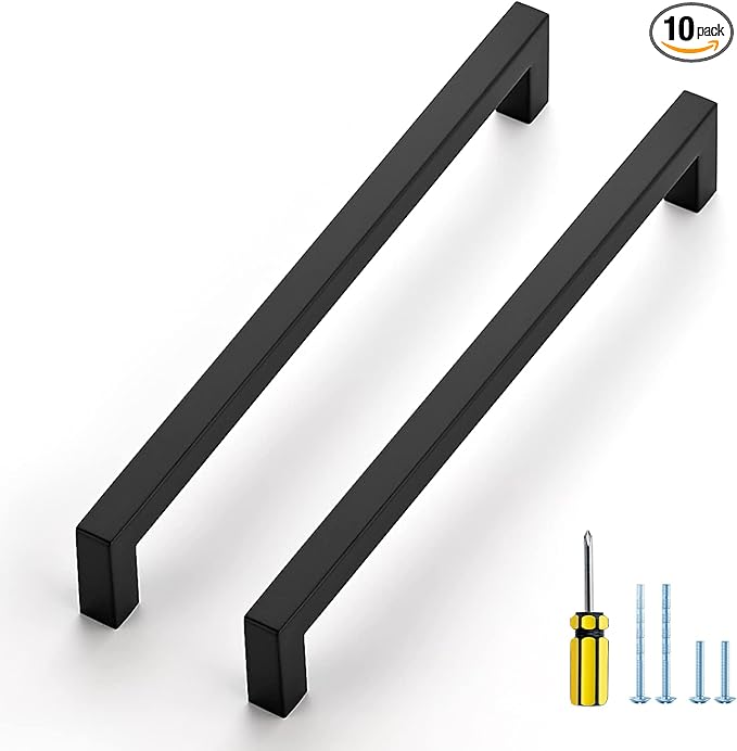 Ravinte 10 Pack Black Cabinet Pulls 8-4/5 Inch Square Kitchen Cabinet Handles Matte Black Kitchen Hardware for Drawer Pulls Drawer Handles Come with Screwdriver