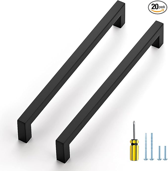 Ravinte 20 Pack Black Cabinet Pulls 8-4/5 Inch Square Kitchen Cabinet Handles Matte Black Kitchen Hardware for Drawer Pulls Drawer Handles Come with Screwdriver