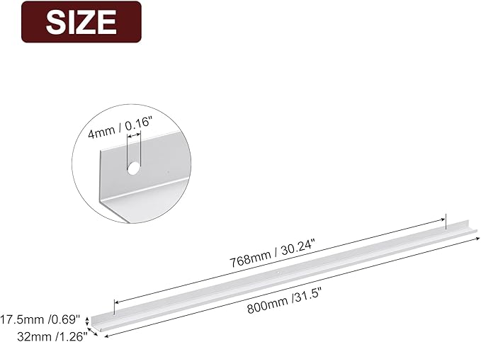 uxcell Cabinet Finger Edge Pull, 5pcs 800mm / 31.5" Aluminum Alloy Back Mount Hidden Cabinet Pulls Concealed Handle for Home Kitchen Drawer Cabinet, Silver