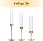 Gold Hurricane Glass Candle Holders: Cadhodenm Tall Glass Candlestick Holder for Wedding Set of 3 Brass Taper Candle Holders Modern Candle Sticks Holder for Table Centerpiece Party Christmas Home