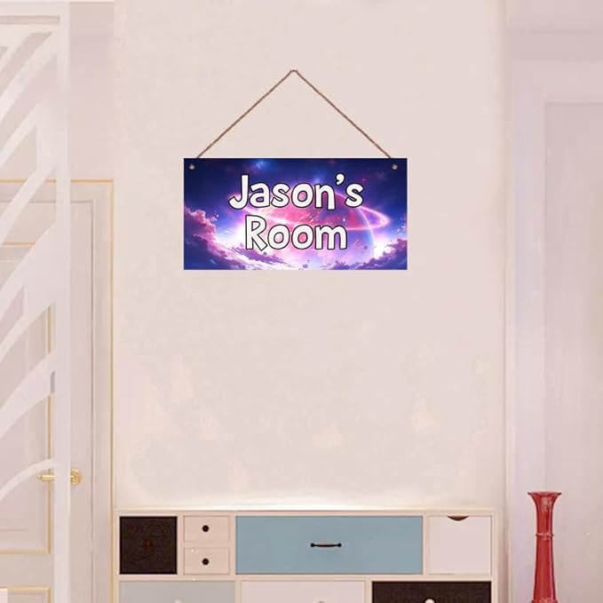 Personalized Sign Fantasy Aerospace Themed For Kids Room Nursery Door Decor,Custom Name Purple Star Wall Art Decor For Little Man Cave Decorative Plate for Boys Bedroom Girls Room