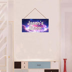 Personalized Sign Fantasy Aerospace Themed For Kids Room Nursery Door Decor,Custom Name Purple Star Wall Art Decor For Little Man Cave Decorative Plate for Boys Bedroom Girls Room