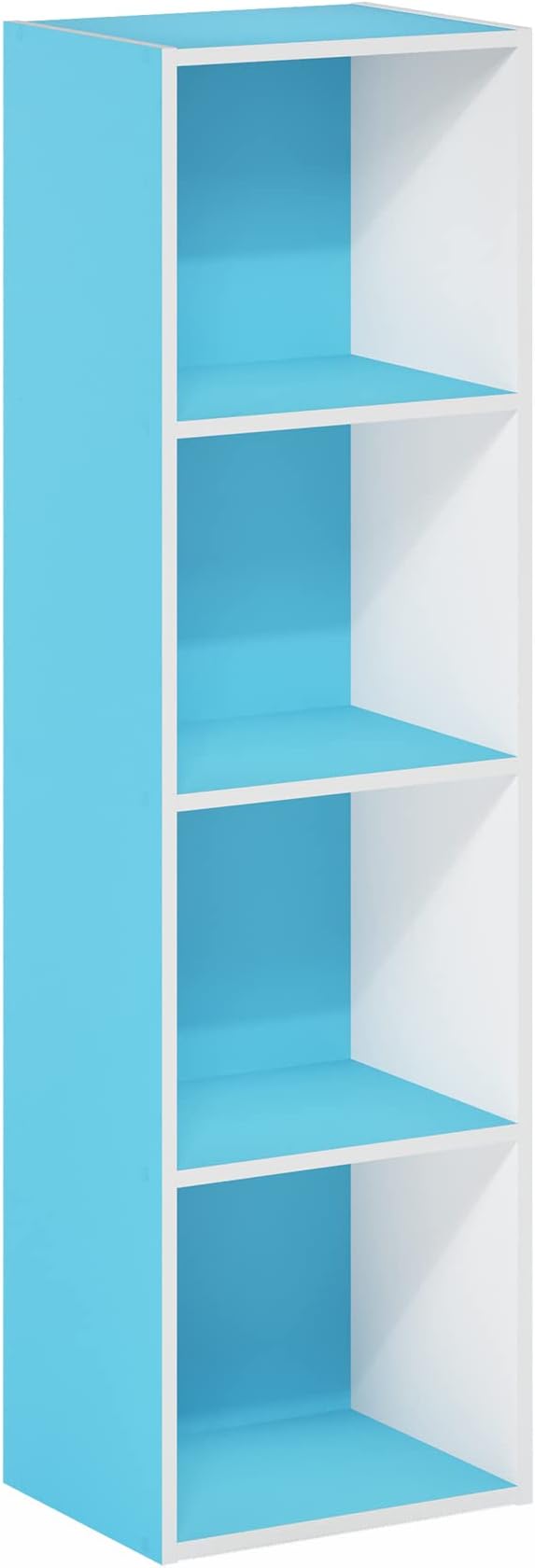Furinno PASIR Book Shelf, 4-Tier Modern Bookshelf, Open Shelves Bookcase 9" x 12" x 42", for Living Room, Bedroom, Home Office, Light Blue/White