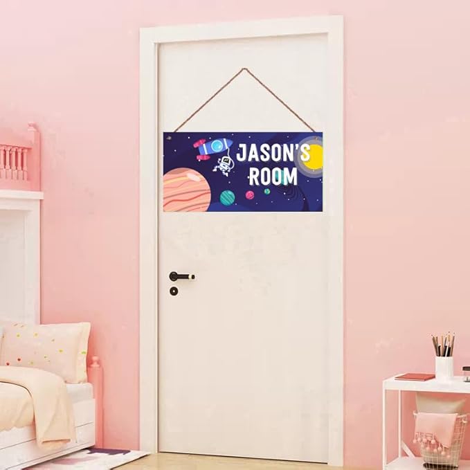 Personalized Sign Space Themed Art Decor Funny Astronaut Sign For Kids Room Outer Space Decor for Boys Room Nursery Wall Decorations Stuff For Little Man Cave