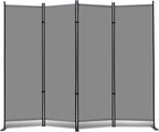 RANTILA 4 Panel Room Divider, 6 FT Folding Privacy Screen with Wide Feet, Freestanding Partition for Room Separation, Portable Room Divider Panel, 89" W x 71" H, Grey