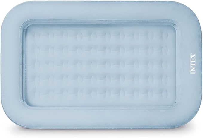 Intex 66810FL Inflatable Kidz Travel Bed Set, Includes Hand Pump and Carry Bag, Removable Mattress, Quick Inflation, Indoor Use, 42in x 66in x 10in, Blue with Star Print Frame