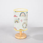 LOPYEIJFG Minimalist Bedside Table Lamp Seamless with Hand Drawn Rainbows and Sun Trendy Baby Texture for Wood Nightstand Lamp Bedside Desk Lamp Wood Base Flaxen Fabric Shade for Bedroom Living Room
