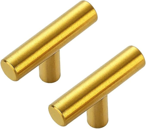 3 Pack Brushed Brass Cabinet Knobs - Kitchen Cabinet Knobs Gold Cabinet Pulls for Kitchen Cabinet Drawer Stainless Steel Dresser Knobs for Cabinet Hardware 2in Length Single Hole T Bar