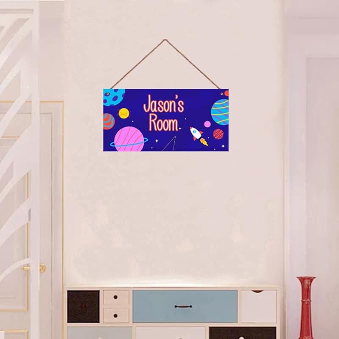Personalized Sign Galaxy Decor For Boys Room, Rocket Themed Kids Bedroom Decor, Outer Space Room Décor for Little Man Cave, Planet Decorations For Girls Room Nursery Baby Playroom